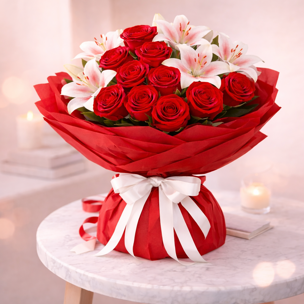 red roses and white lilies Adorable Roses and Lilies – Sentiments.ae