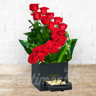 Red Roses Flowers Arrangement with Ferrero Chocolate