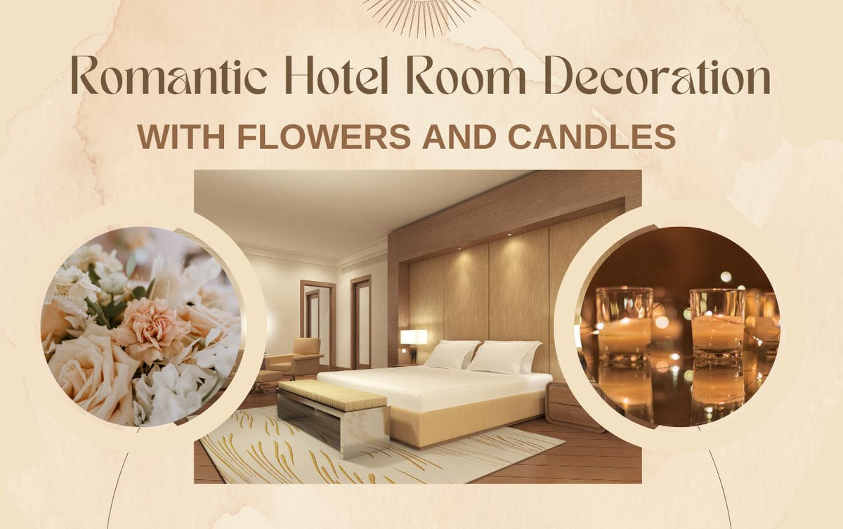 Romantic hotel room decoration with flowers and candles in Dubai (UAE)
