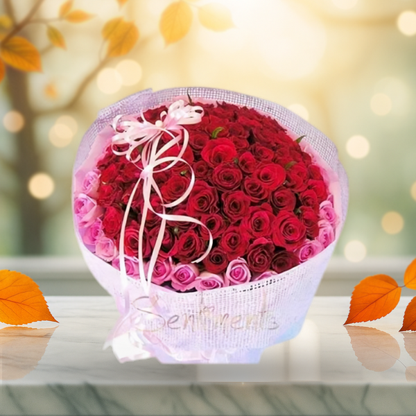100 LOVE with Red Rose Bouquet