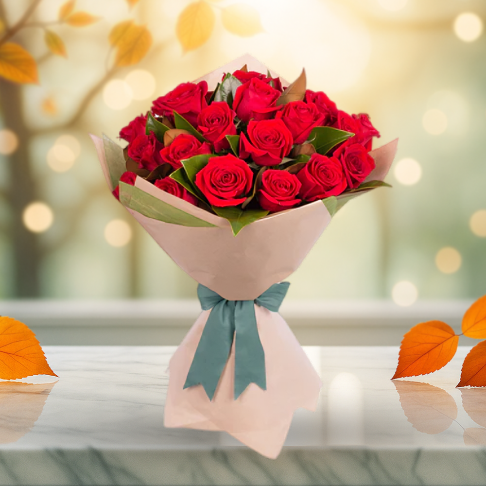 12 Red Roses Hand Tied Bouquet