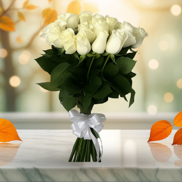 12 White Roses Organic Bouquet