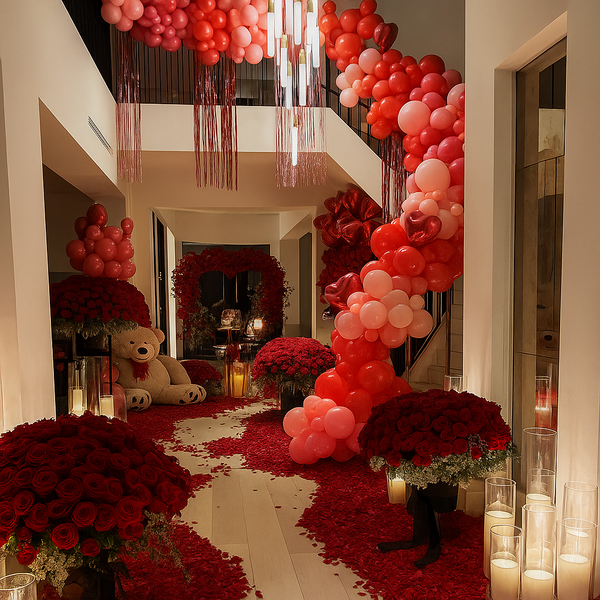 Exclusively Extravagant LOVE Red Balloons and Flowers Decoration
