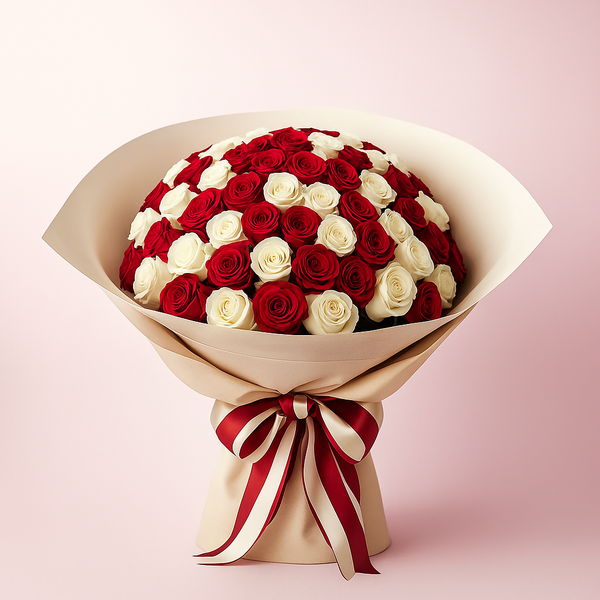 Serendipity Love Red & White Roses Fresh Flower Hand Bouquet