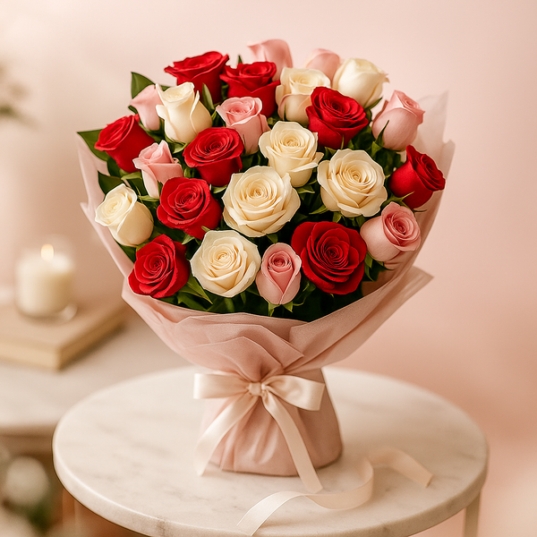 Mixed Love Roses Fresh Flower Hand Bouquet