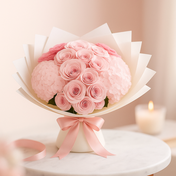 Lovely Pinky Mixed Hydrangea & Pink Roses Fresh Flower Hand Bouquet