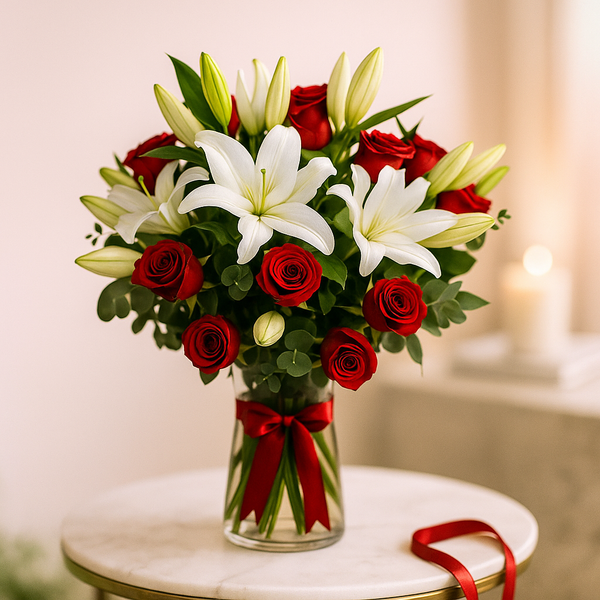 Roses and Lilies in a Vase