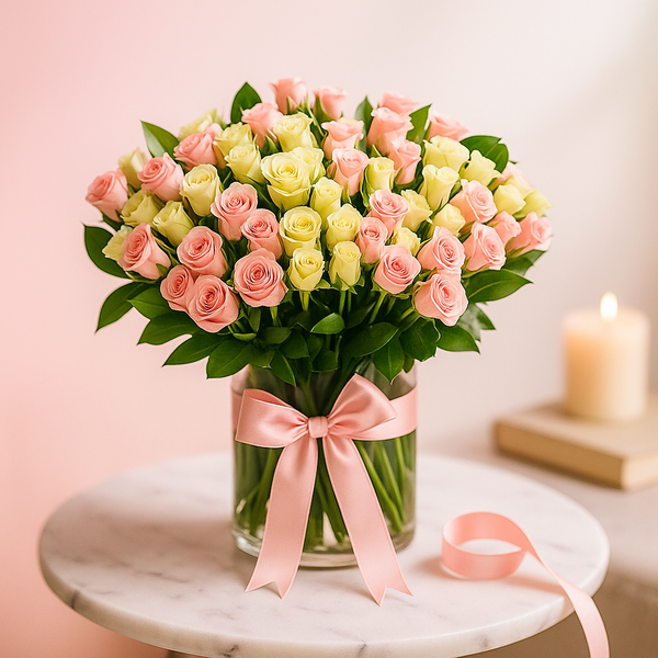 Girl Power MiniRoses on a Glass Vase