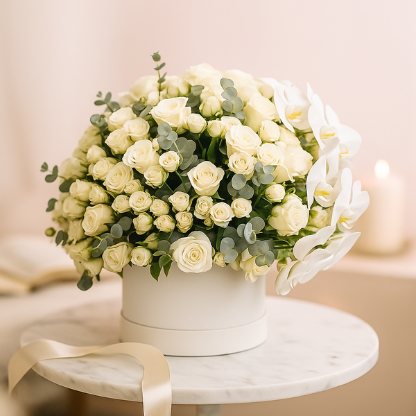 Elegance in White Phalaenopsis & Roses Mixed Flowers Fresh Flower Arrangements