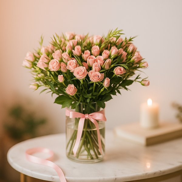 Pinkie Pie Mini Roses on a Glass Vase