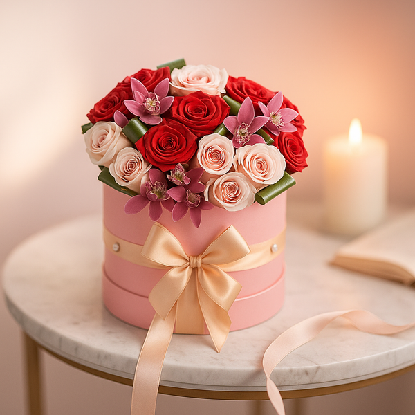 Mixed Love Roses Box – Pink & Red Rose Arrangement