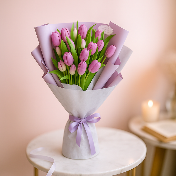 Posh Elegantly Pink Purple Tulip Hand Bouquet  PRE-ORDER 1DAY in advance - with Logo