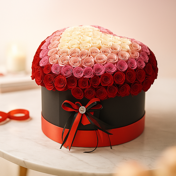 5 Colors of Roses in Heart Box