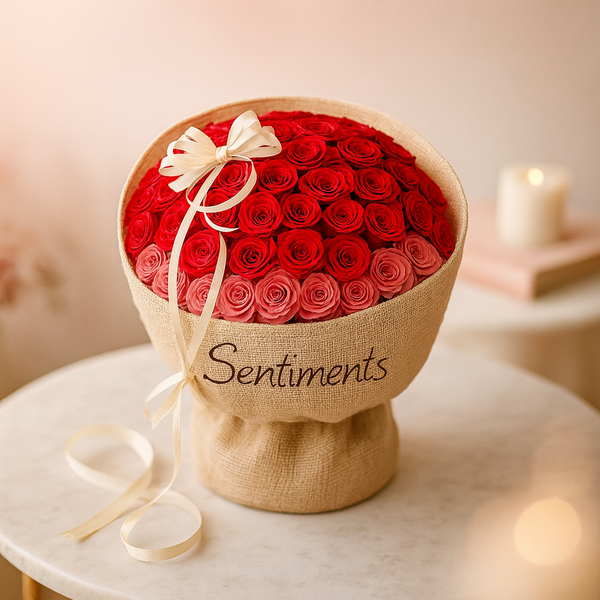 100 Roses Arrangement – Red Beauty with Pink Lining