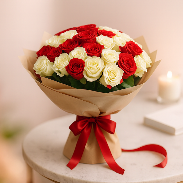 Red and White Roses Big Bouquet