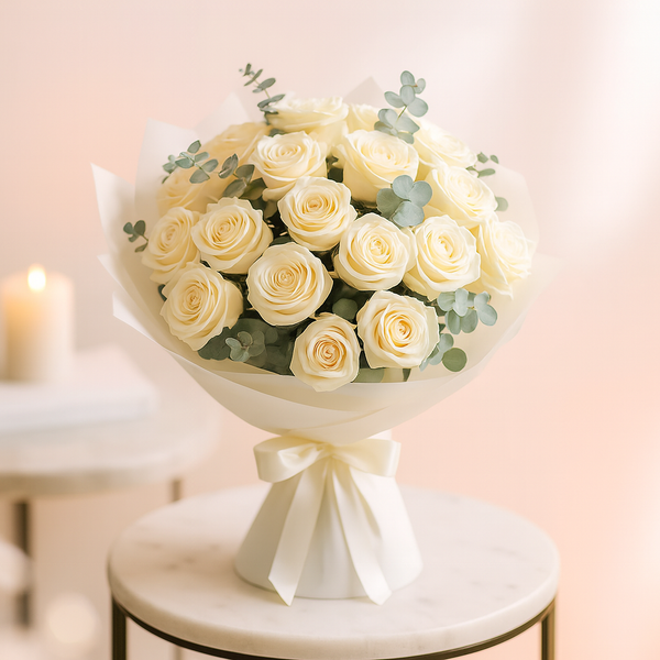Pure Love White Roses Fresh Flower Hand Bouquet