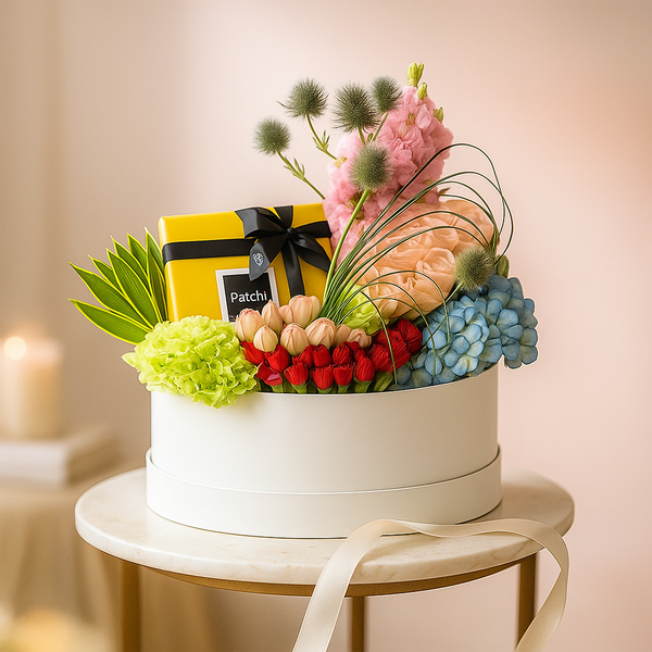 All Occasion Mixed Fresh Flower Arrangement with Patchi Chocolate