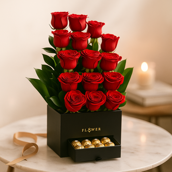 Red Roses Flowers Arrangement with Ferrero Chocolate