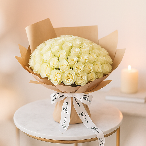 Gracious Purity White Roses Fresh Flower Hand Bouquet
