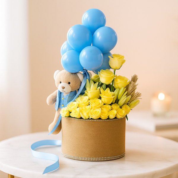 Flying Like Baby Boy / Girl Teddy Flower Balloon Arrangement