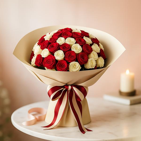 Serendipity Love Red & White Roses Fresh Flower Hand Bouquet