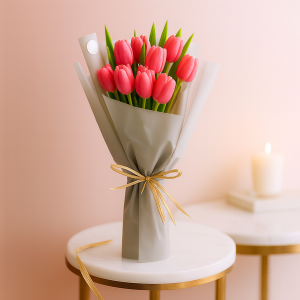Pretty Pink Tulip Hand Bouquet  Pre-Order 1 Day in Advance