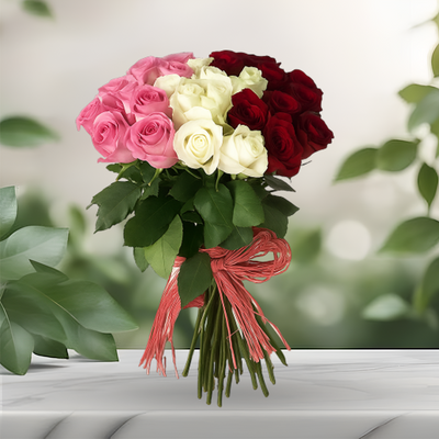 24 Tri-Color Roses Organic Bouquet