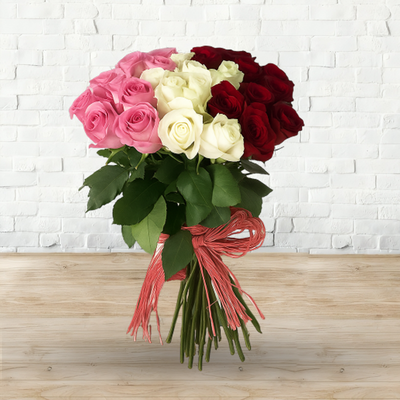 24 Tri-Color Roses Organic Bouquet
