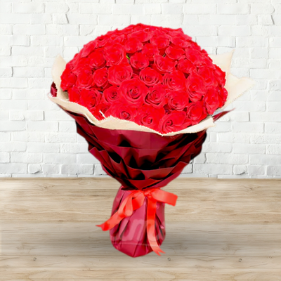 50 Red Roses Hand Bouquet