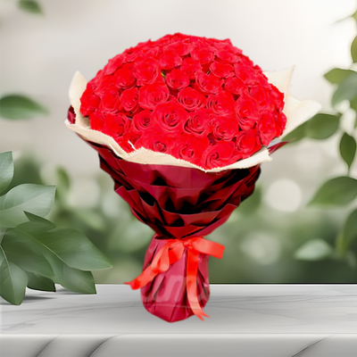 50 Red Roses Hand Bouquet