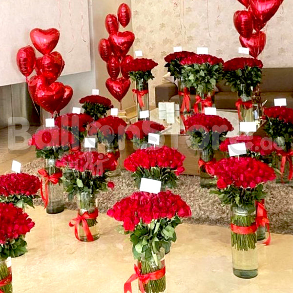 Extravagant LOVE Red Heart Foil and RED Roses Flower Arrangement