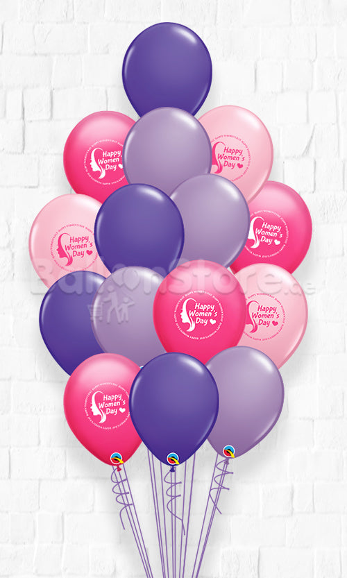 International Women's Day Pink, Wild Berry , Spring Lilac And Purple Violet Latex Balloon Bouquet 15count