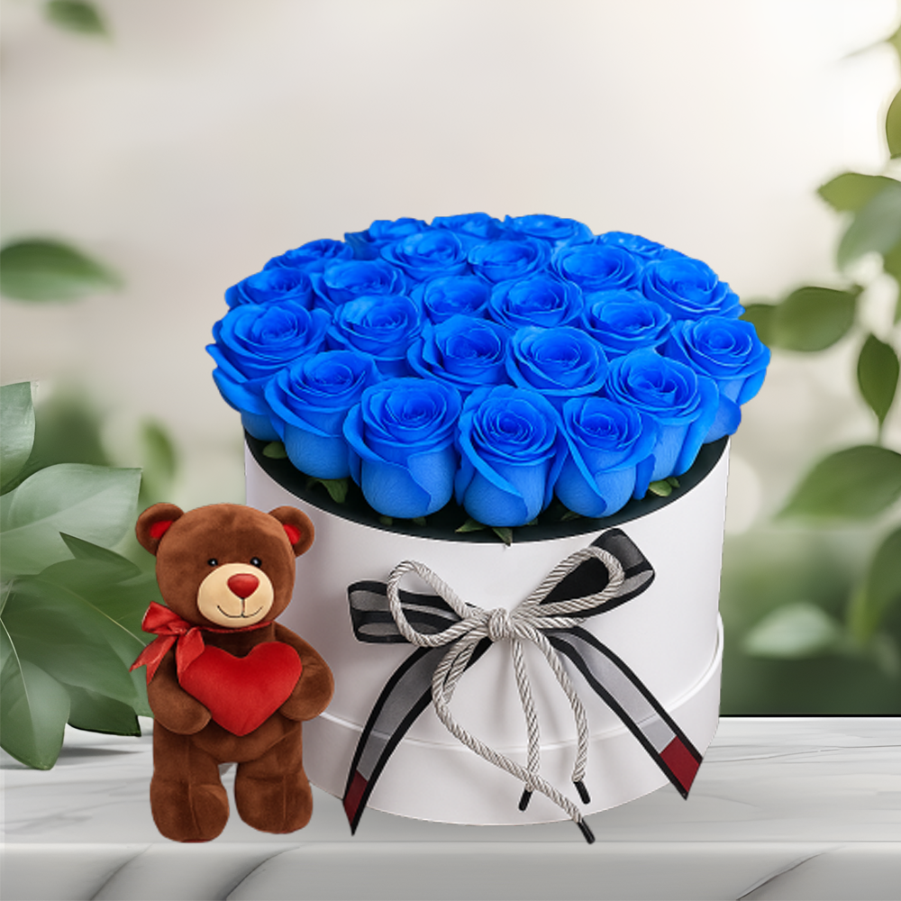 Blue Roses with Teddy