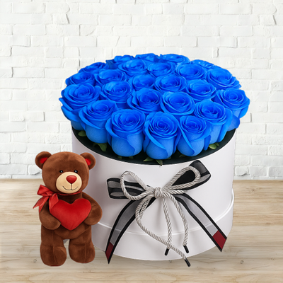 Blue Roses with Teddy