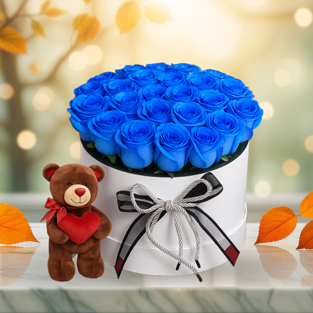 Blue Roses with Teddy
