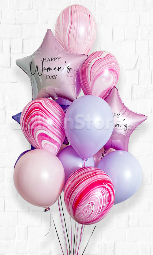Happy Women's Day Star and Pastel Agate Custom Text Balloon Bouquet   PRE-ORDER 1DAY In Advance