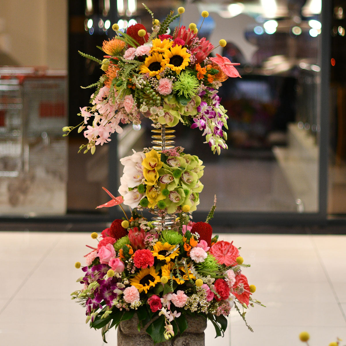 Autumn Collection Set of Fresh Flowers Arrangement on a Tall Stand PRE-ORDER 1DAY In Advance