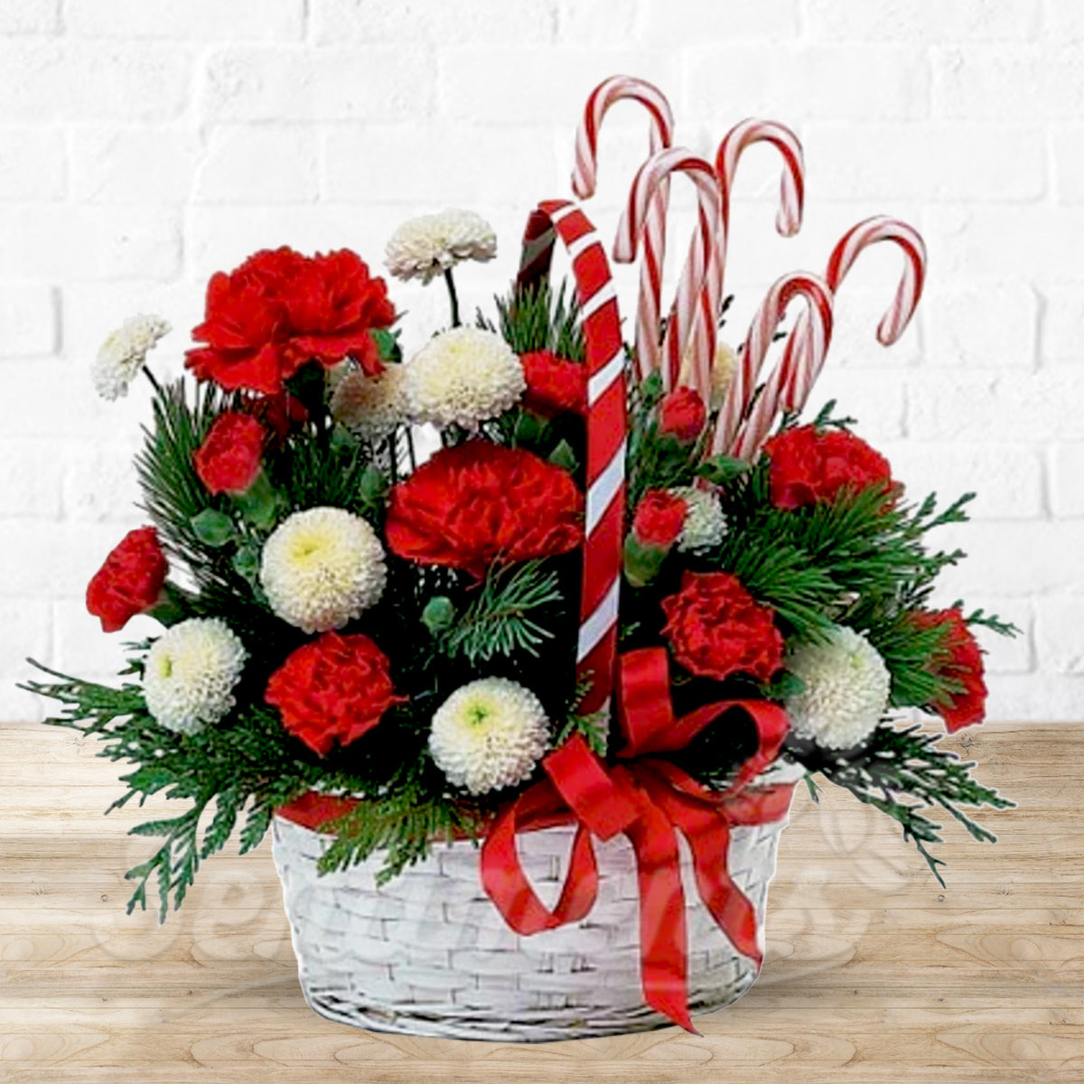 Christmas Greetings Fresh Flower Basket Arrangement