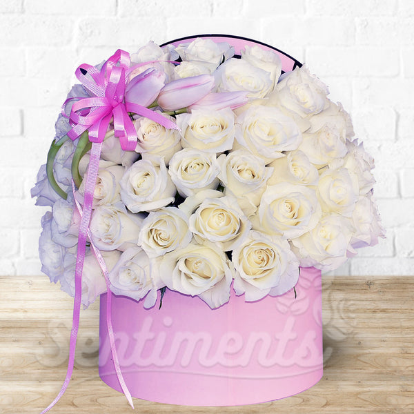 Tulip and  White Roses Flowers Arrangement  PRE-ORDER 1DAY In Advance