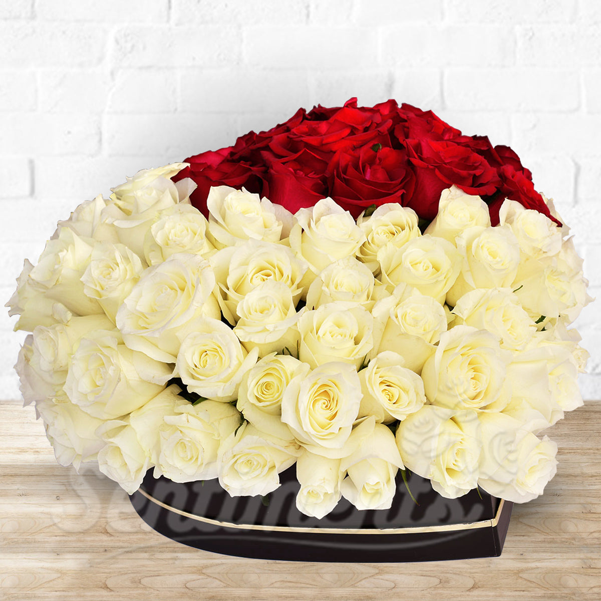 Hearty Red & White Love Roses Flower Arrangement