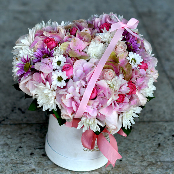 Girly Mixed Flowers Heart Box Fresh Flower Arrangement