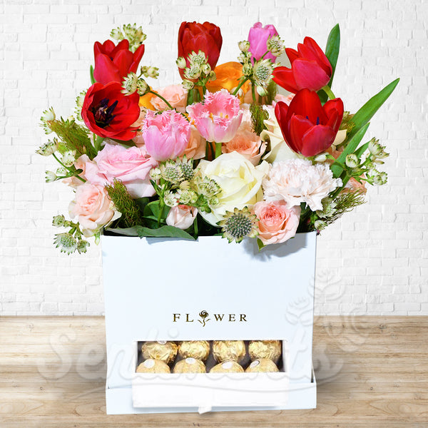 Mixed Flowers Arrangement with Ferrero Chocolate
