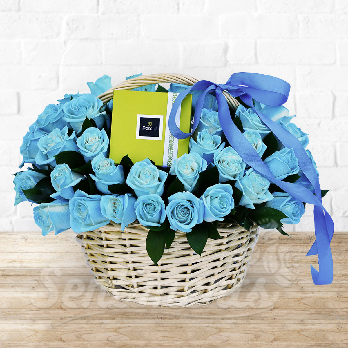 Bluer than Blue Romantic Roses Flower Arrangement with Patchi Chocolate
