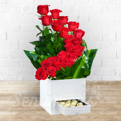 Red Roses Flowers Arrangement with Ferrero Chocolate