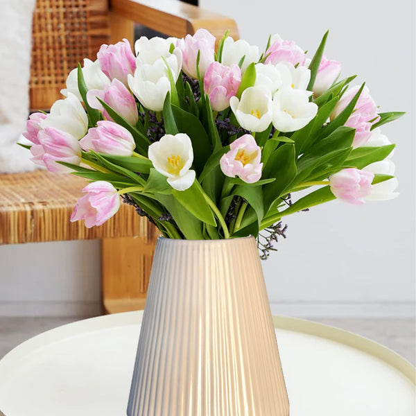 Elegance and Style Tulip Arrangement on a Glass Vase  PRE-ORDER 1DAY in advance - with Logo