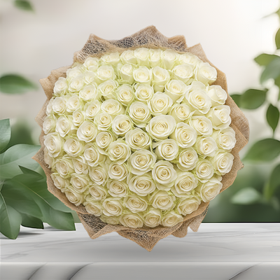 Gracious Purity White Roses Fresh Flower Hand Bouquet