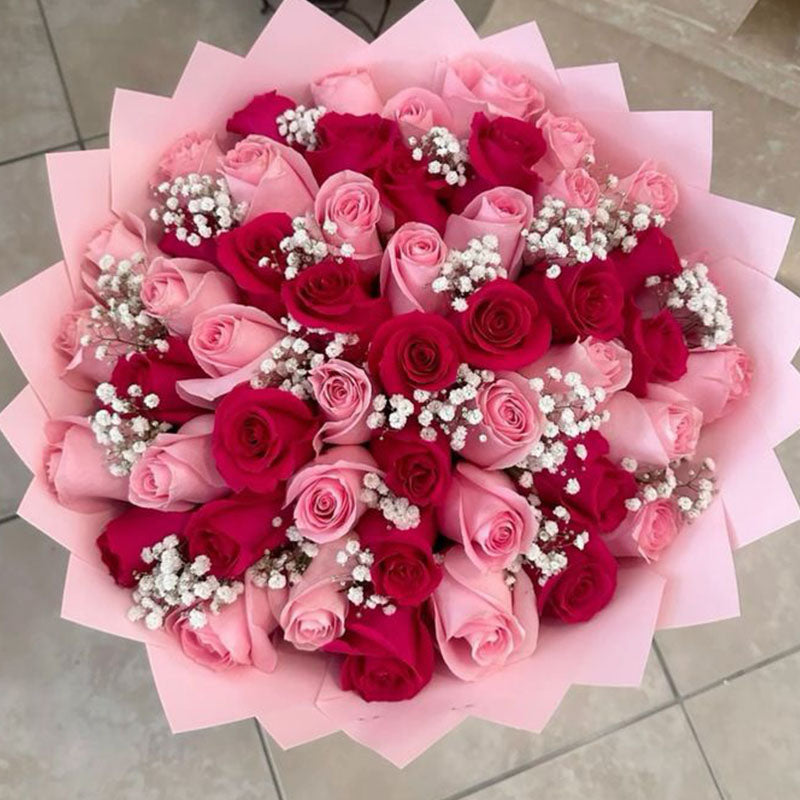 Love & Romance Pink & Red Roses Fresh Flower Hand Bouquet