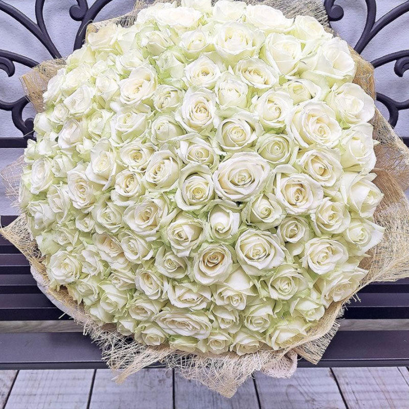 Gracious Purity White Roses Fresh Flower Hand Bouquet