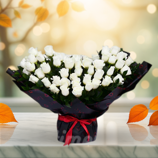 Heartly Pure Heart White Roses Hand Bouquet
