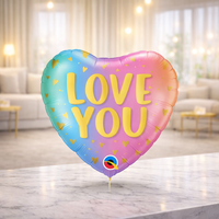 Pastel ombre heart shaped foil balloon printed Love You